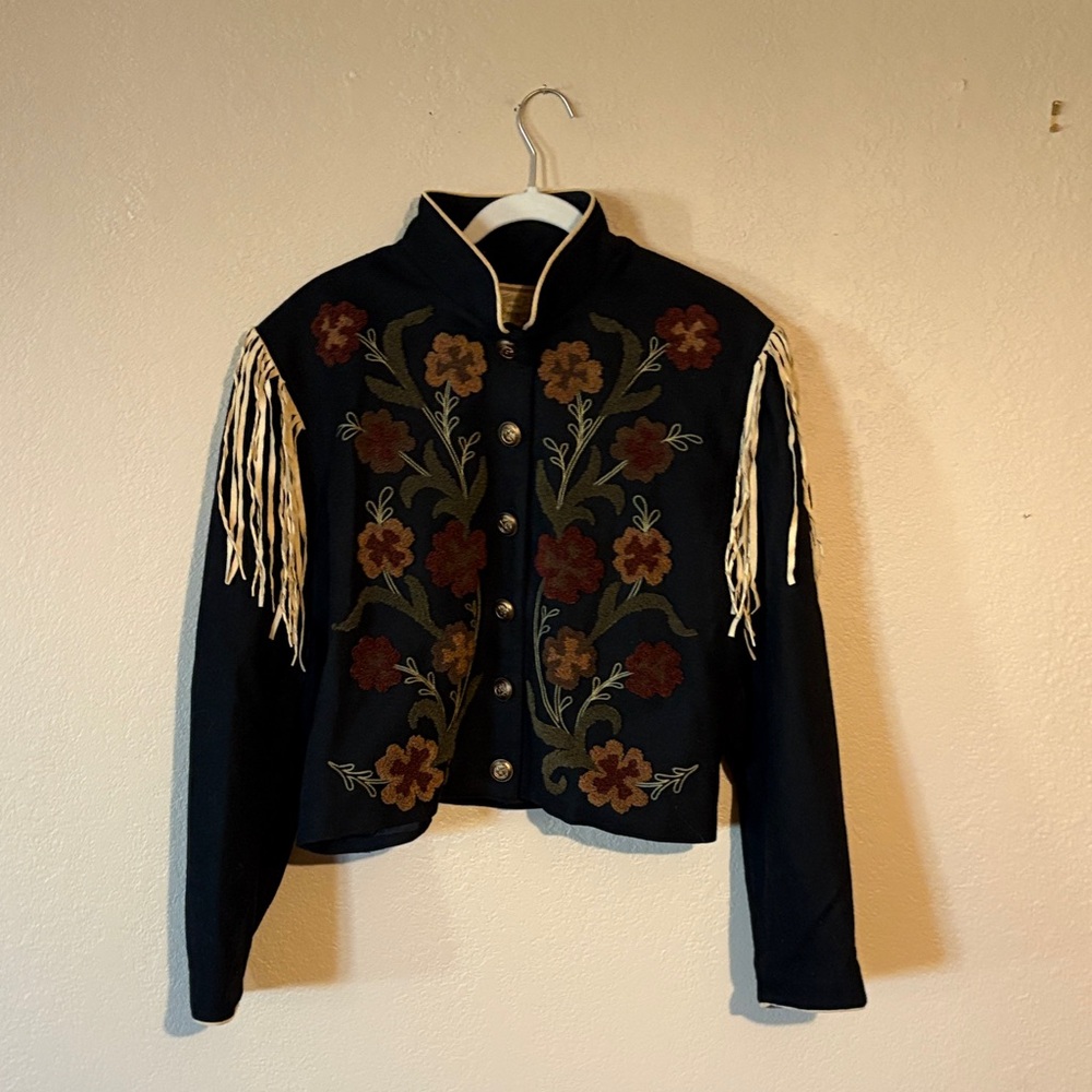 Double D Ranch Black wool short Jacket with Floral Embroidery Vintage Collection